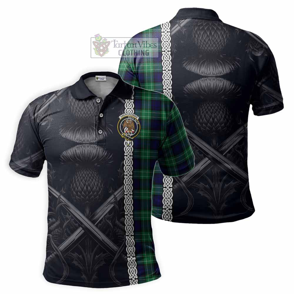 Tartan Vibes Clothing Abercrombie Tartan Polo Shirt with Family Crest Cross Sword Thistle Celtic Vibes