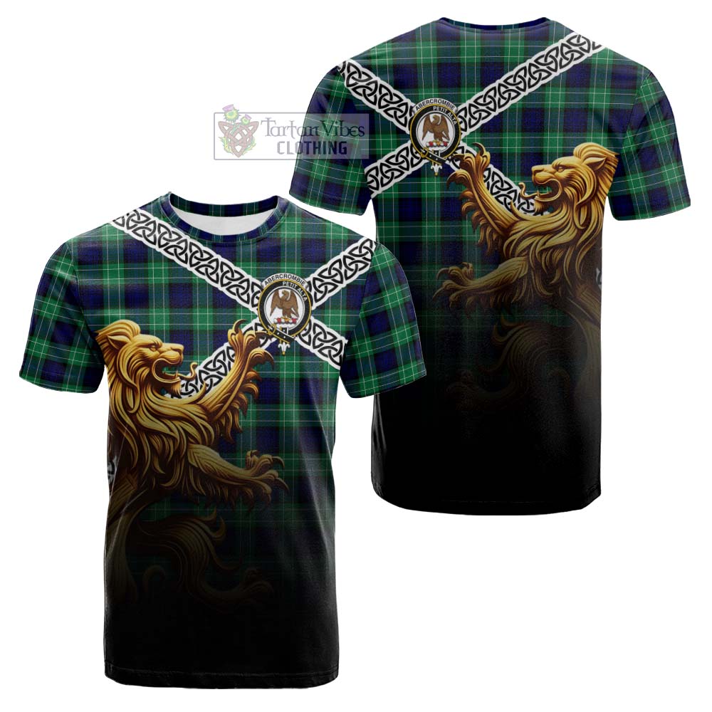 Abercrombie Crest Tartan Cotton T-shirt with Golden Lion Emblem Celtic Style - Tartan Vibes Clothing