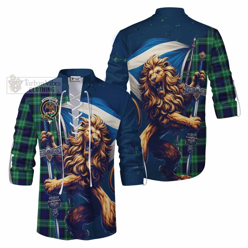 Tartan Vibes Clothing Abercrombie Tartan Family Crest Ghillie Kilt Shirt with Scottish Majestic Lion