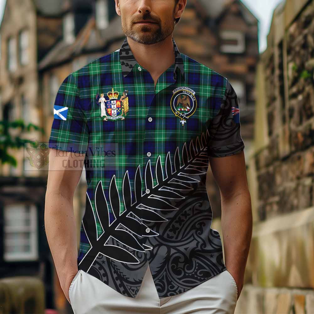 Tartan Vibes Clothing Abercrombie Crest Tartan Short Sleeve Button Shirt with New Zealand Silver Fern Half Style