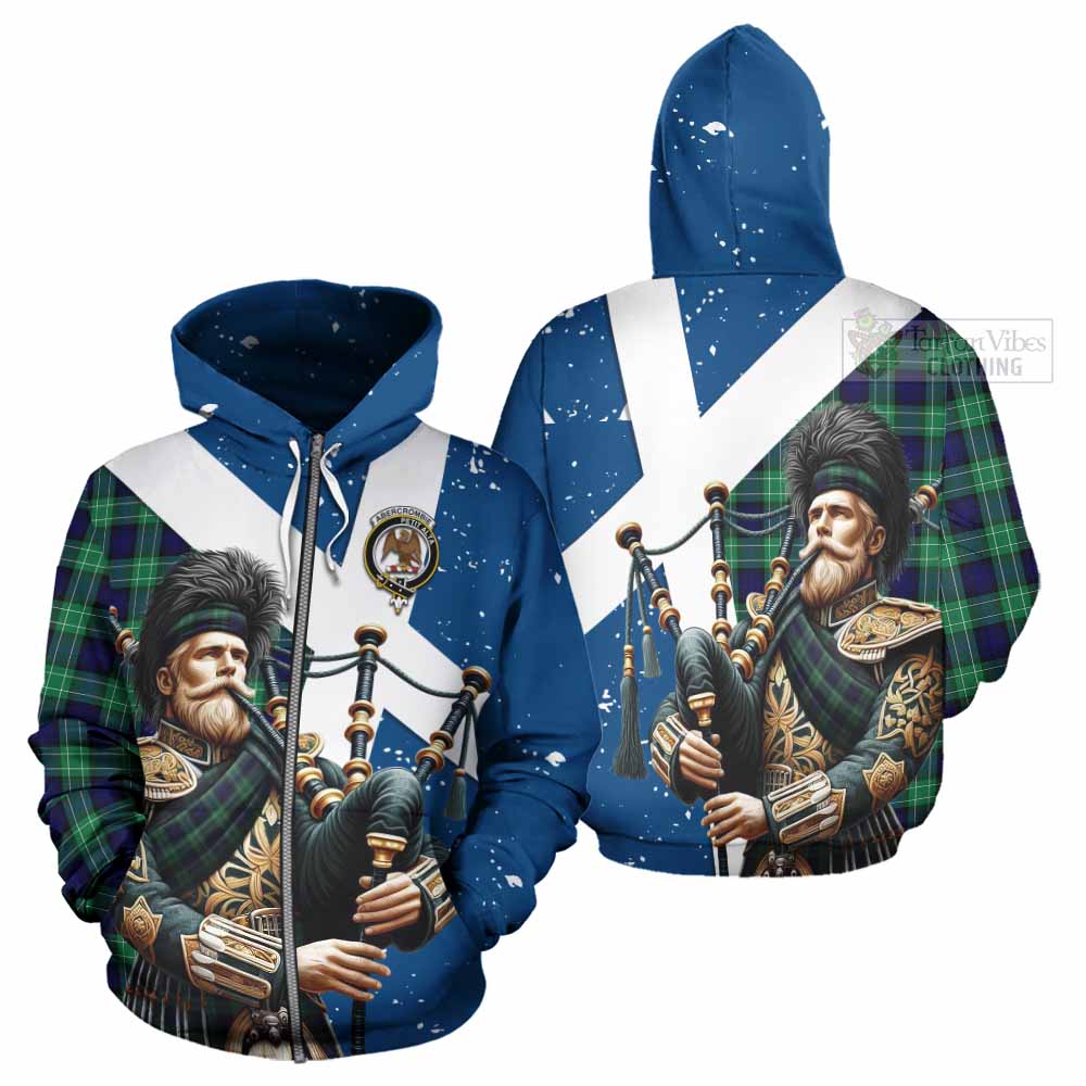 Tartan Vibes Clothing Abercrombie Tartan Hoodie with Family Crest Scottish Bagpiper Vibes