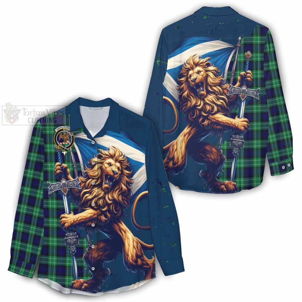 Tartan Vibes Clothing Abercrombie Tartan Family Crest Women's Casual Shirt with Scottish Majestic Lion