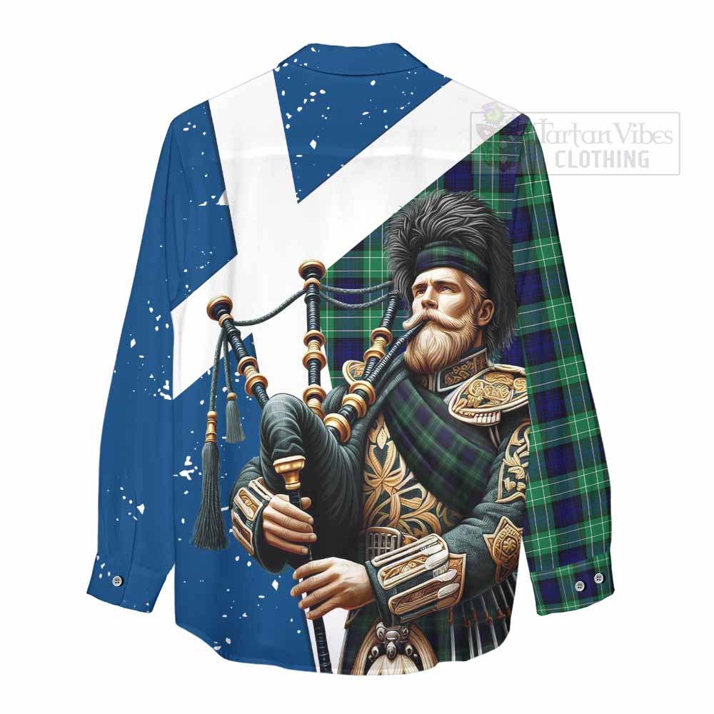 Tartan Vibes Clothing Abercrombie Tartan Women's Casual Shirt with Family Crest Scottish Bagpiper Vibes