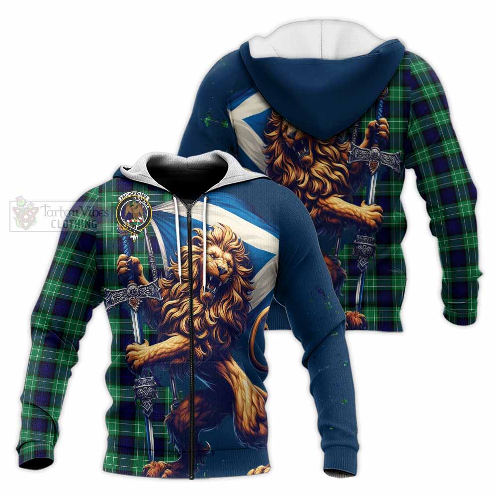 Tartan Vibes Clothing Abercrombie Tartan Family Crest Knitted Hoodie with Scottish Majestic Lion