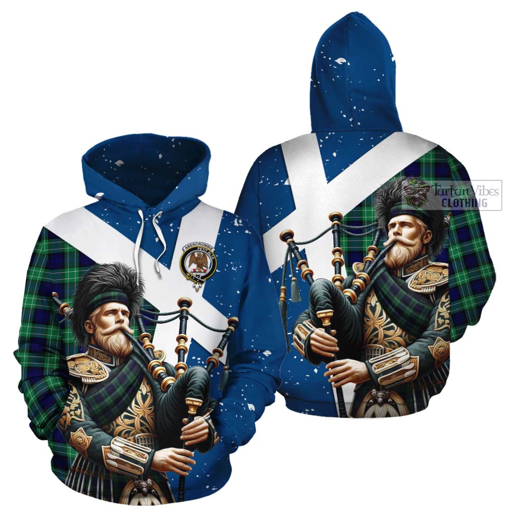 Tartan Vibes Clothing Abercrombie Tartan Cotton Hoodie with Family Crest Scottish Bagpiper Vibes