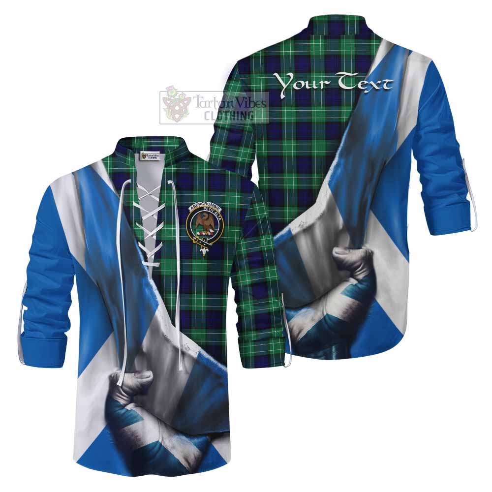 Tartan Vibes Clothing Abercrombie Tartan Ghillie Kilt Shirt with Family Crest Scotland Patriotic Style