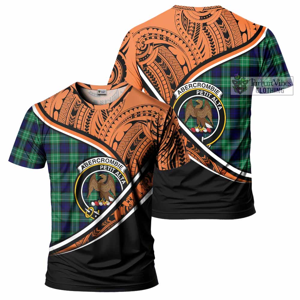 Tartan Vibes Clothing Abercrombie Crest Tartan T-Shirt with Maori Tattoo Style - Orange Version