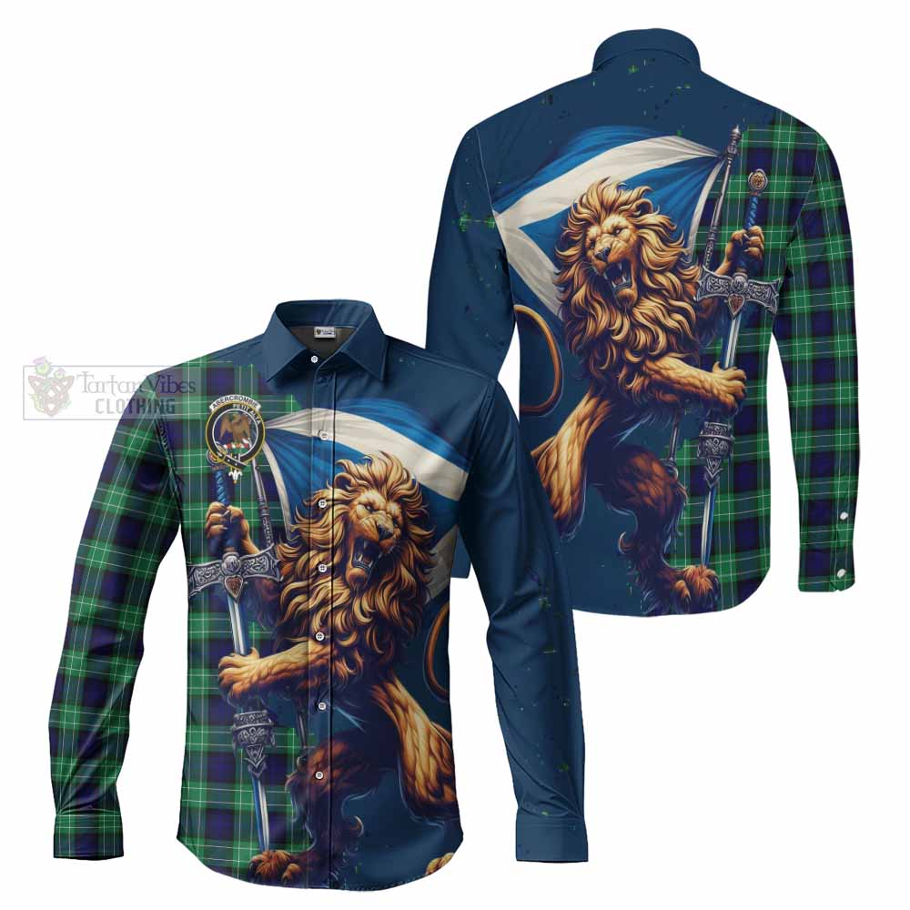 Tartan Vibes Clothing Abercrombie Tartan Family Crest Long Sleeve Button Shirt with Scottish Majestic Lion