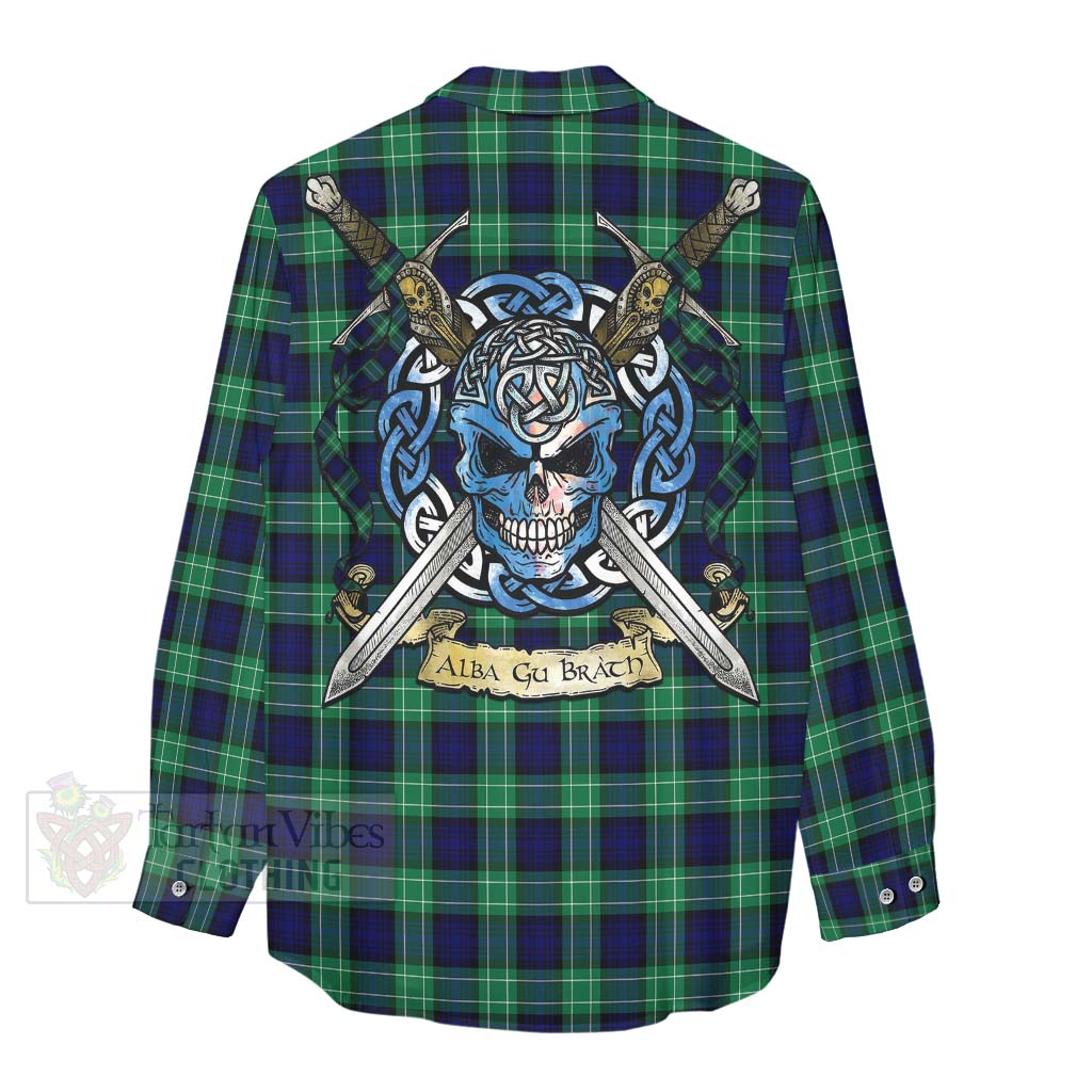 Tartan Vibes Clothing Abercrombie Tartan Women's Casual Shirt with Family Crest Celtic Skull Style