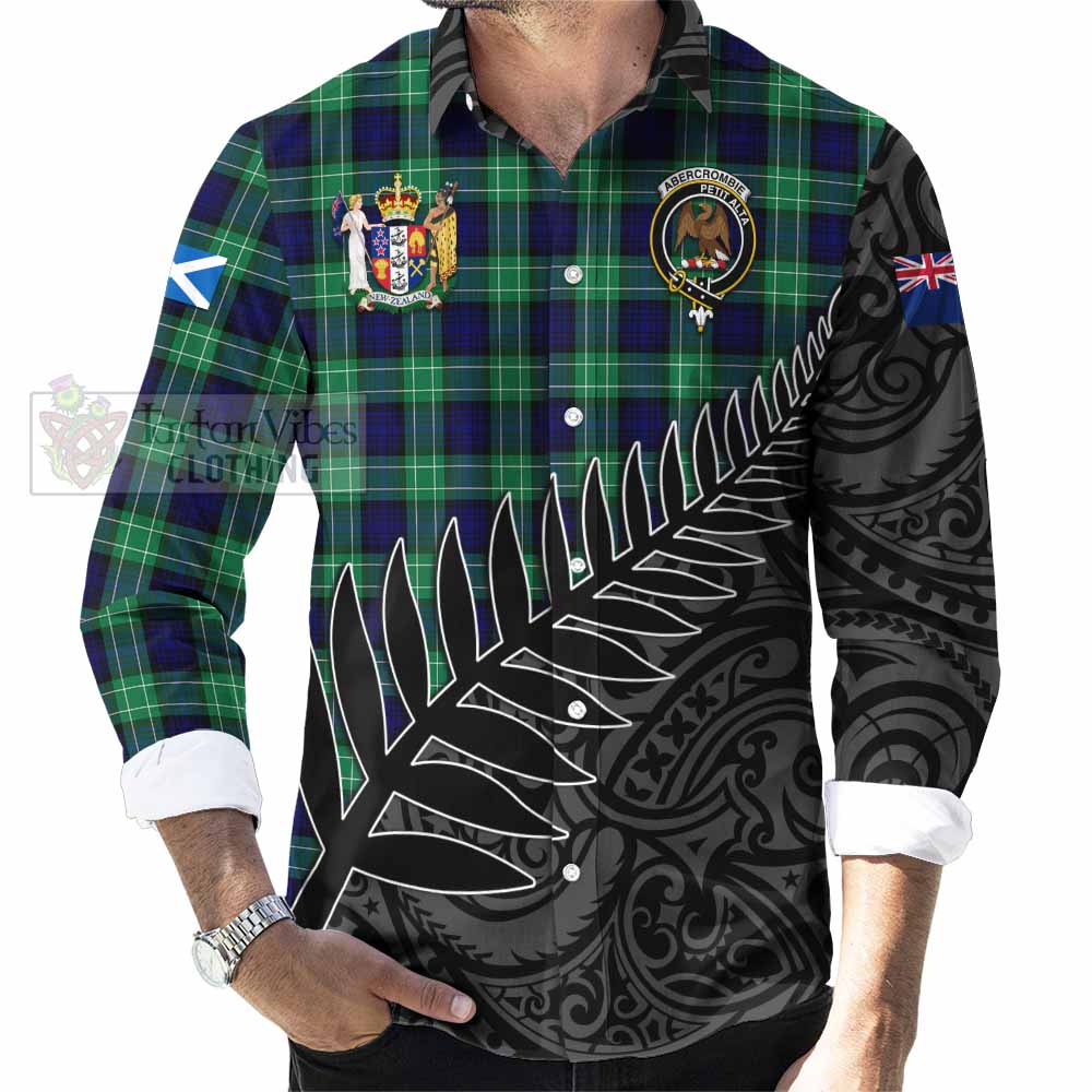 Tartan Vibes Clothing Abercrombie Crest Tartan Long Sleeve Button Shirt with New Zealand Silver Fern Half Style