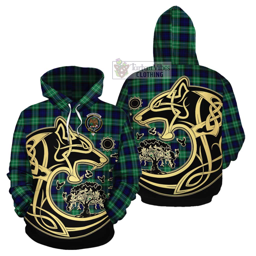 Tartan Vibes Clothing Abercrombie Tartan Cotton Hoodie with Family Crest Celtic Wolf Style