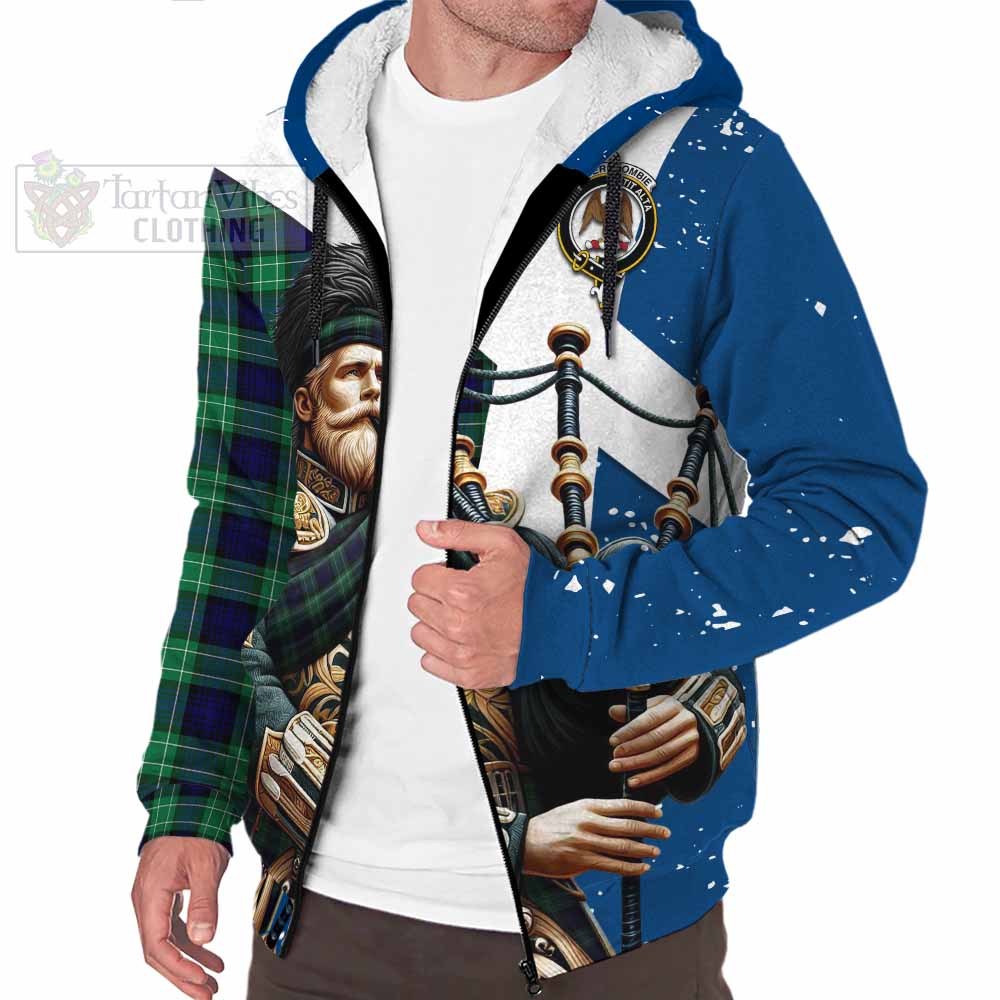 Tartan Vibes Clothing Abercrombie Tartan Sherpa Hoodie with Family Crest Scottish Bagpiper Vibes