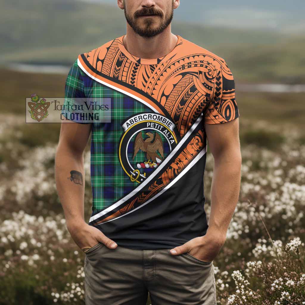 Tartan Vibes Clothing Abercrombie Crest Tartan T-Shirt with Maori Tattoo Style - Orange Version