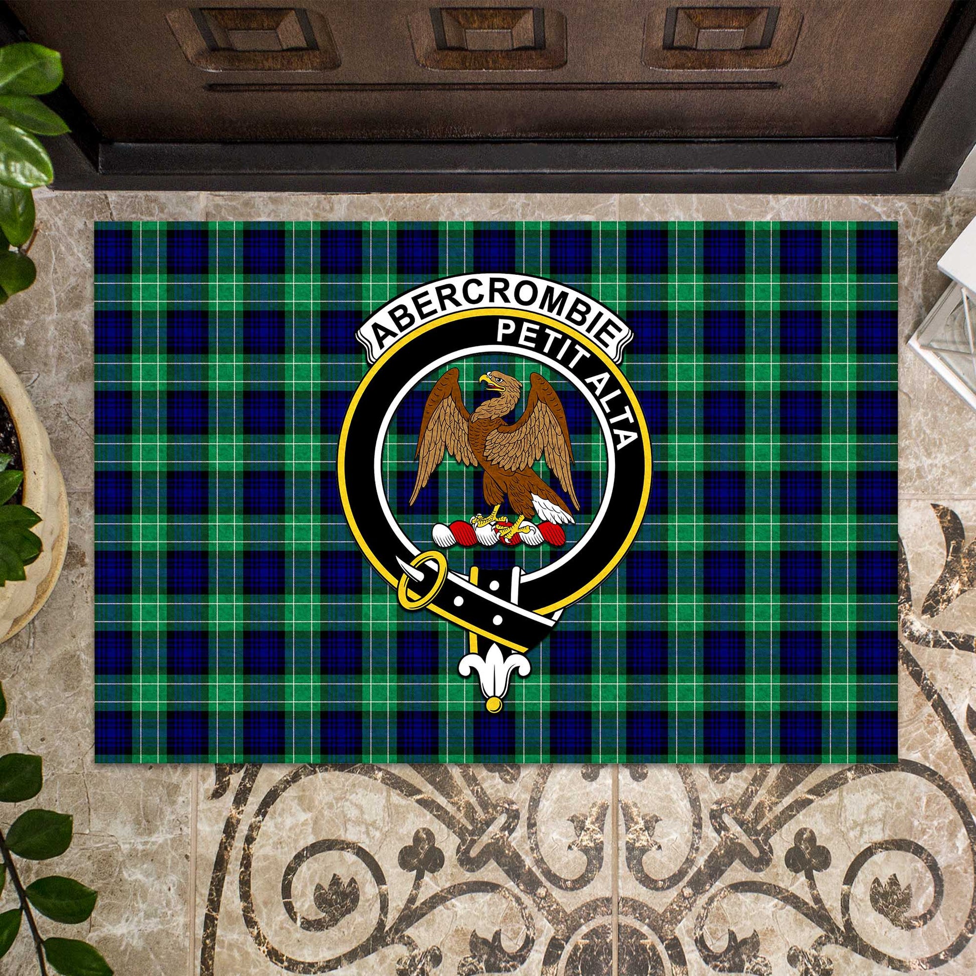 Abercrombie Tartan Door Mat with Family Crest - Tartanvibesclothing