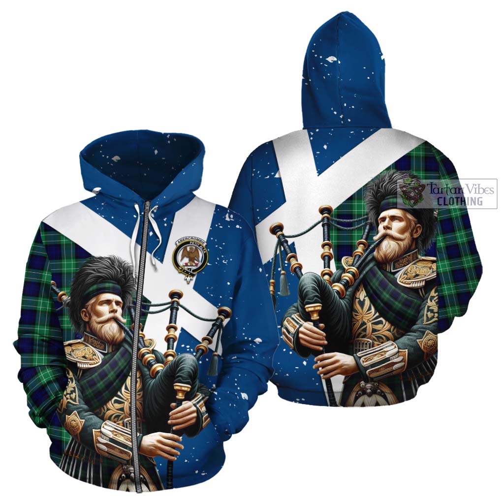 Tartan Vibes Clothing Abercrombie Tartan Cotton Hoodie with Family Crest Scottish Bagpiper Vibes