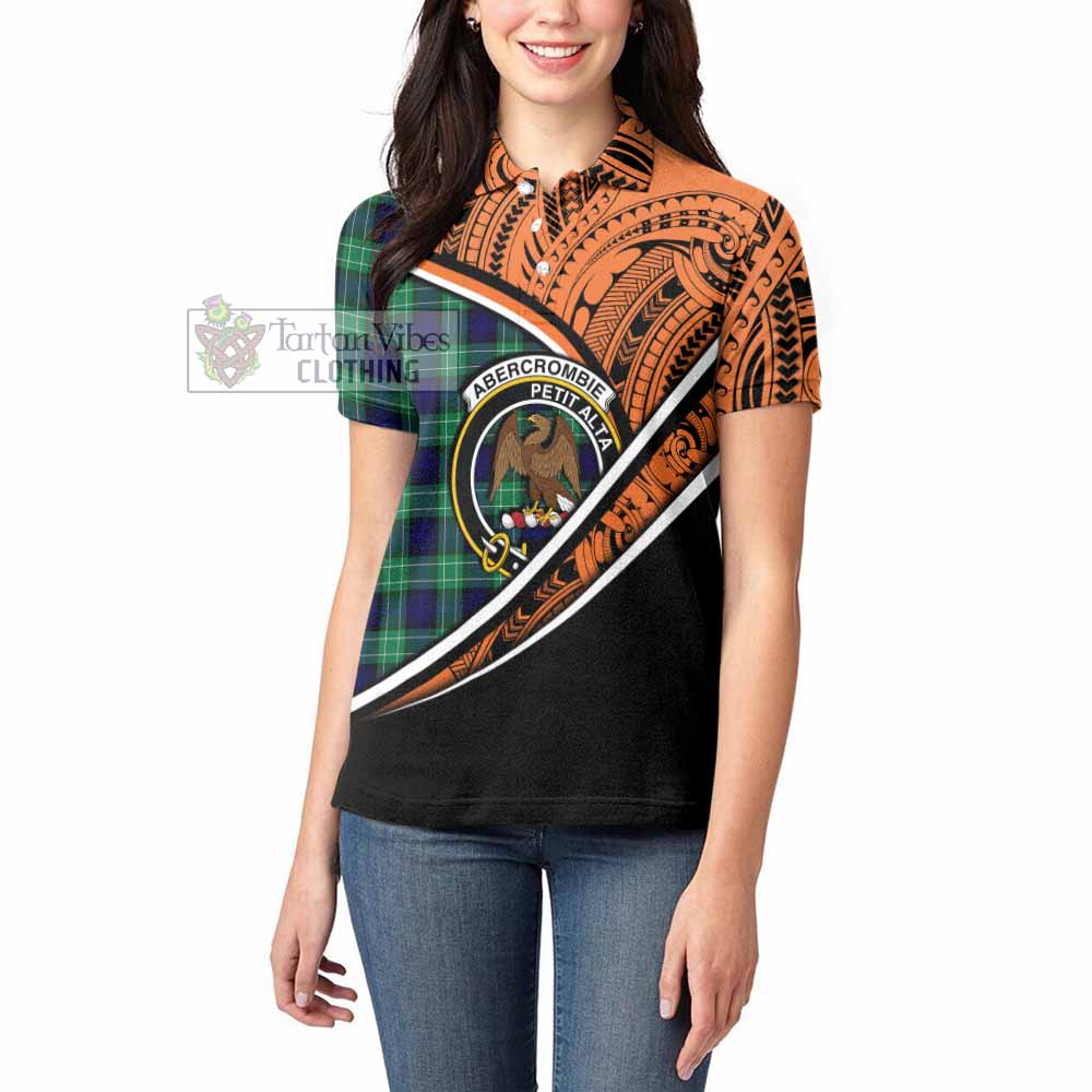 Tartan Vibes Clothing Abercrombie Crest Tartan Women's Polo Shirt with Maori Tattoo Style - Orange Version