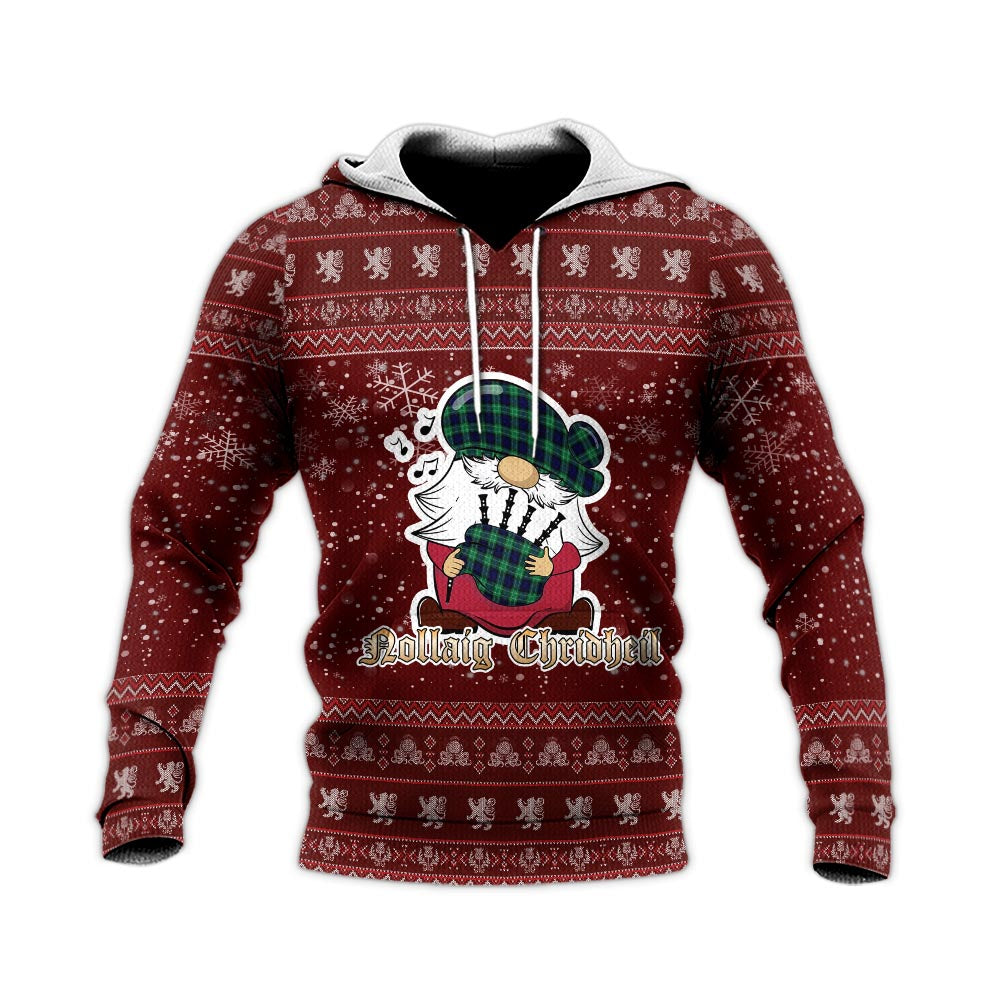 Abercrombie Clan Christmas Knitted Hoodie with Funny Gnome Playing Bagpipes - Tartanvibesclothing