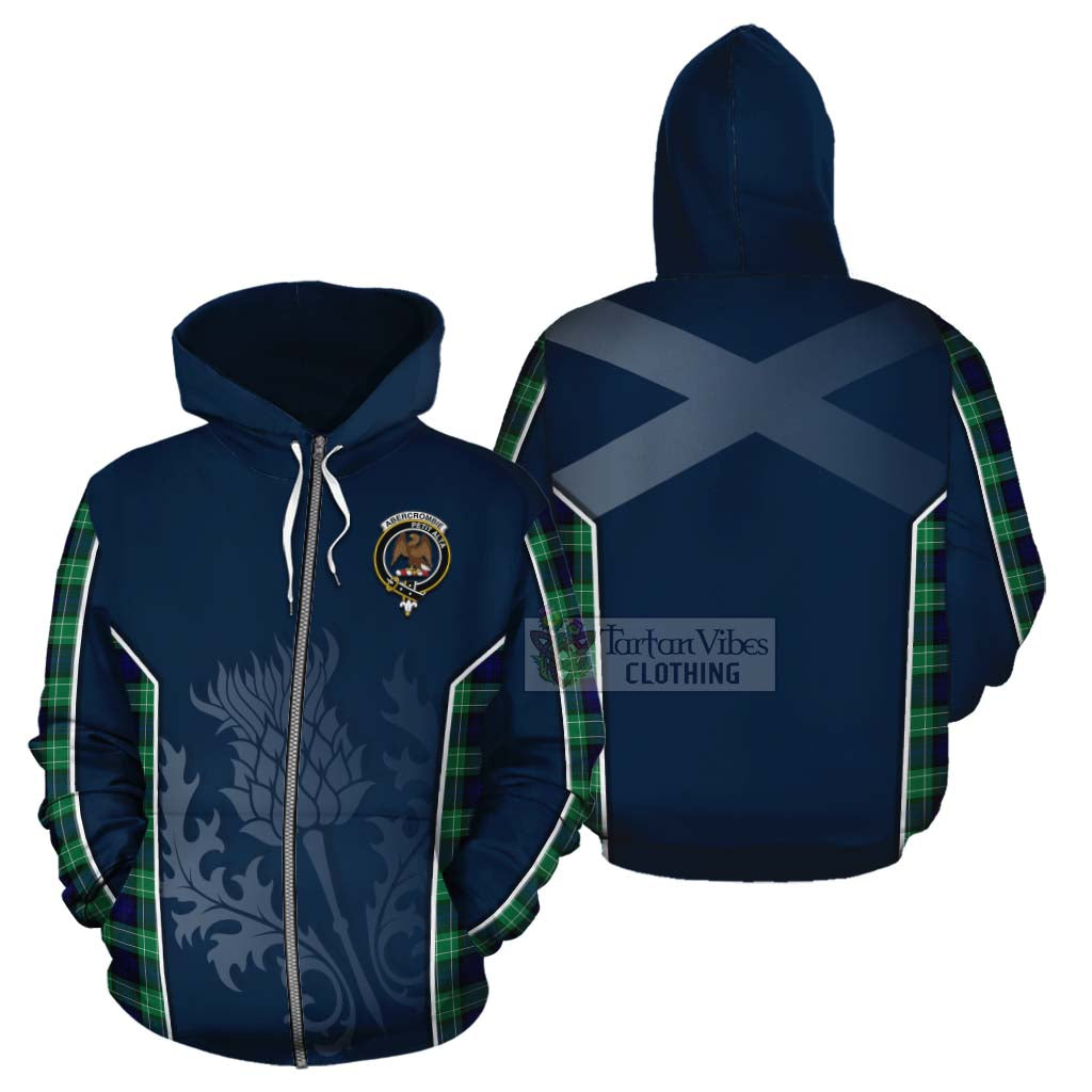 Tartan Vibes Clothing Abercrombie Tartan Cotton Hoodie with Family Crest and Scottish Thistle Vibes Sport Style