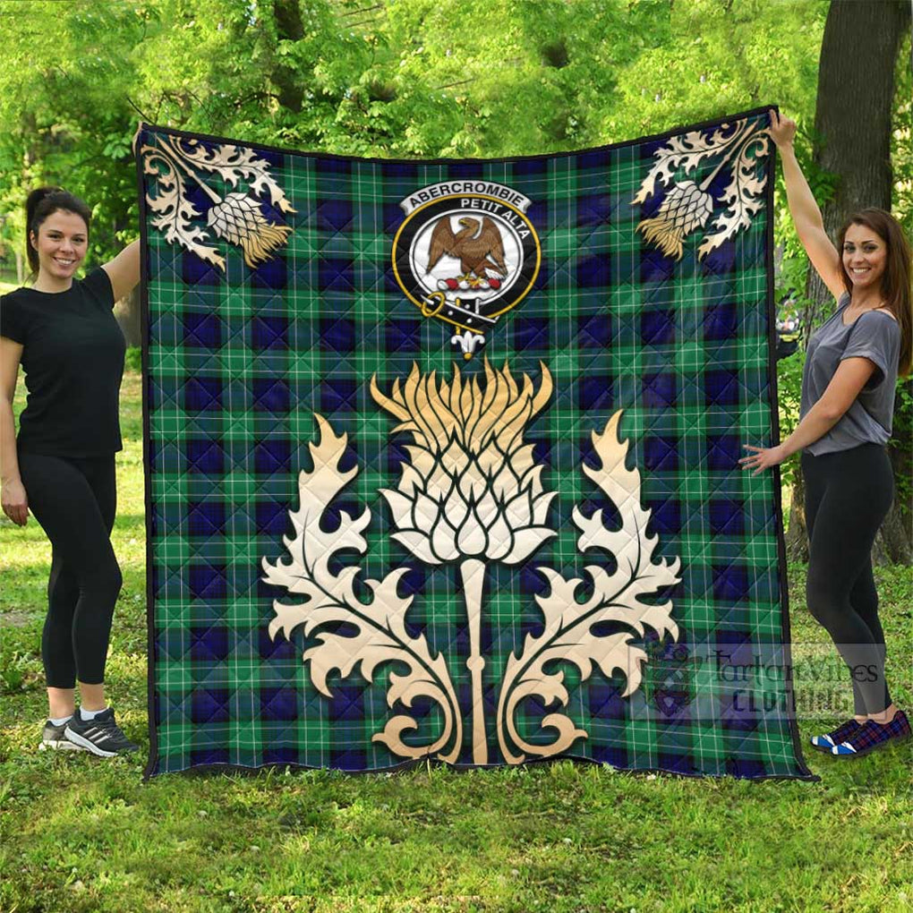 Tartan Vibes Clothing Abercrombie Tartan Quilt with Family Crest and Golden Thistle Style