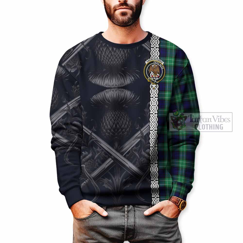 Tartan Vibes Clothing Abercrombie Tartan Sweatshirt with Family Crest Cross Sword Thistle Celtic Vibes