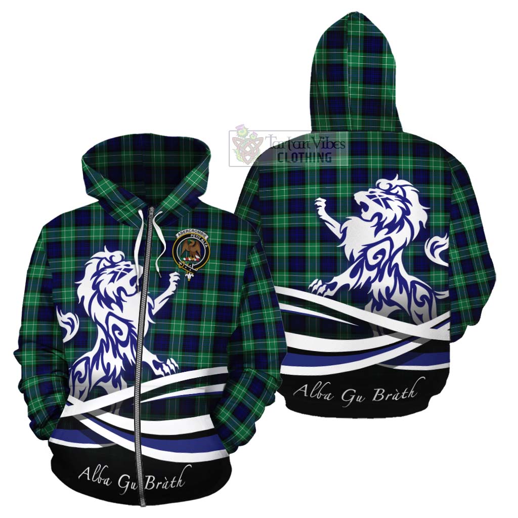 Tartan Vibes Clothing Abercrombie Tartan Cotton Hoodie with Alba Gu Brath Regal Lion Emblem