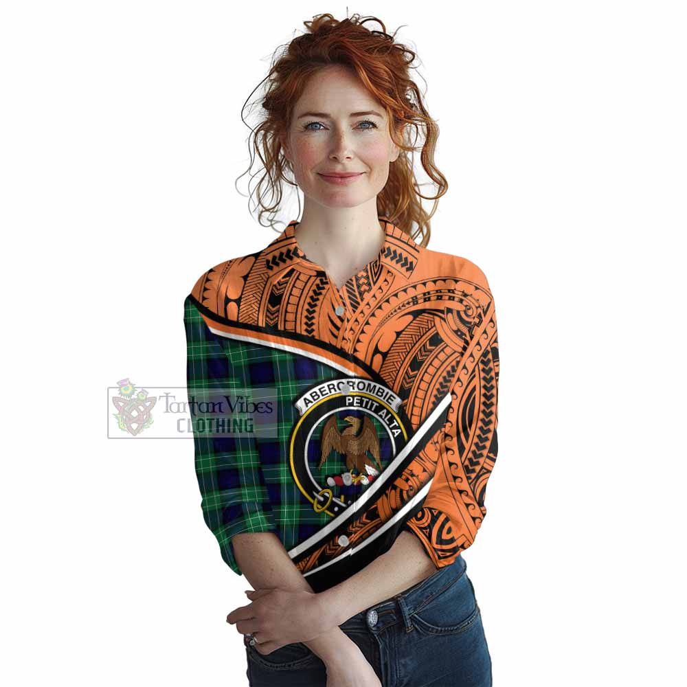 Tartan Vibes Clothing Abercrombie Crest Tartan Women's Casual Shirt with Maori Tattoo Style - Orange Version