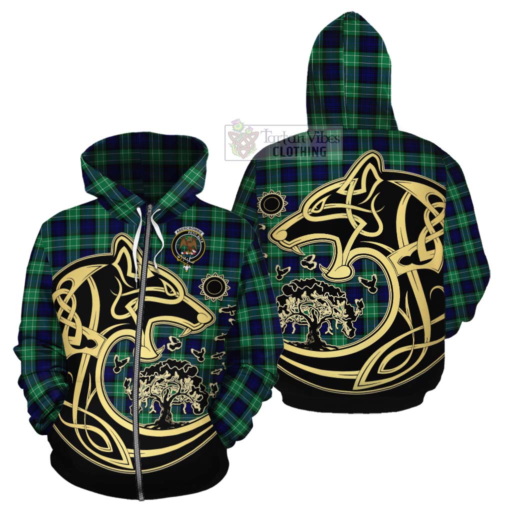 Tartan Vibes Clothing Abercrombie Tartan Cotton Hoodie with Family Crest Celtic Wolf Style