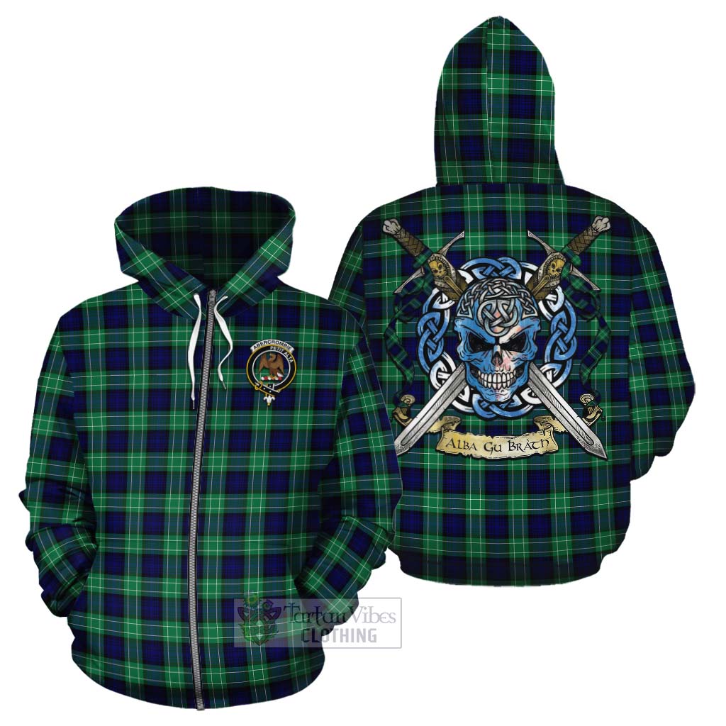 Tartan Vibes Clothing Abercrombie Tartan Cotton Hoodie with Family Crest Celtic Skull Style