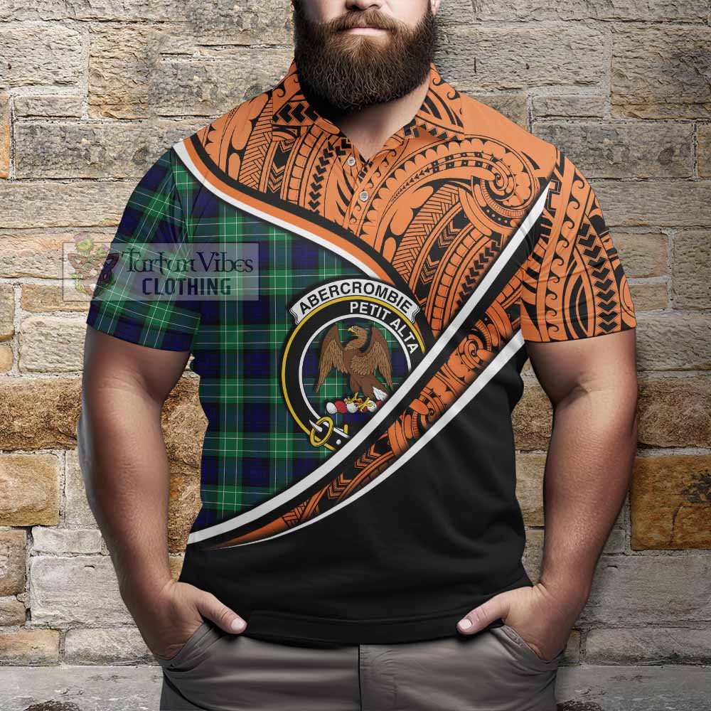 Tartan Vibes Clothing Abercrombie Crest Tartan Polo Shirt with Maori Tattoo Style - Orange Version