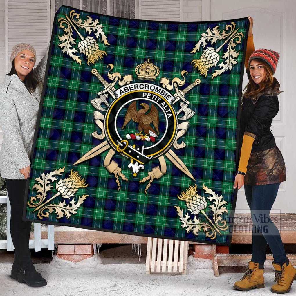 Tartan Vibes Clothing Abercrombie Tartan Quilt with Family Crest and Scottish Golden Courage Shield