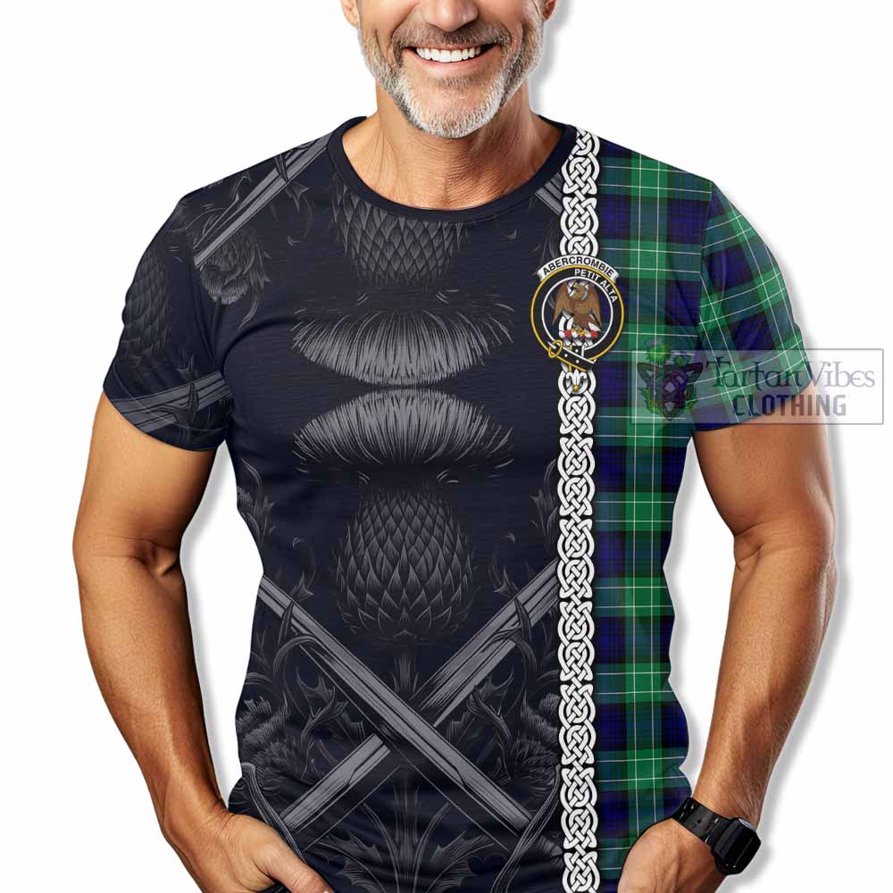 Tartan Vibes Clothing Abercrombie Tartan T-Shirt with Family Crest Cross Sword Thistle Celtic Vibes