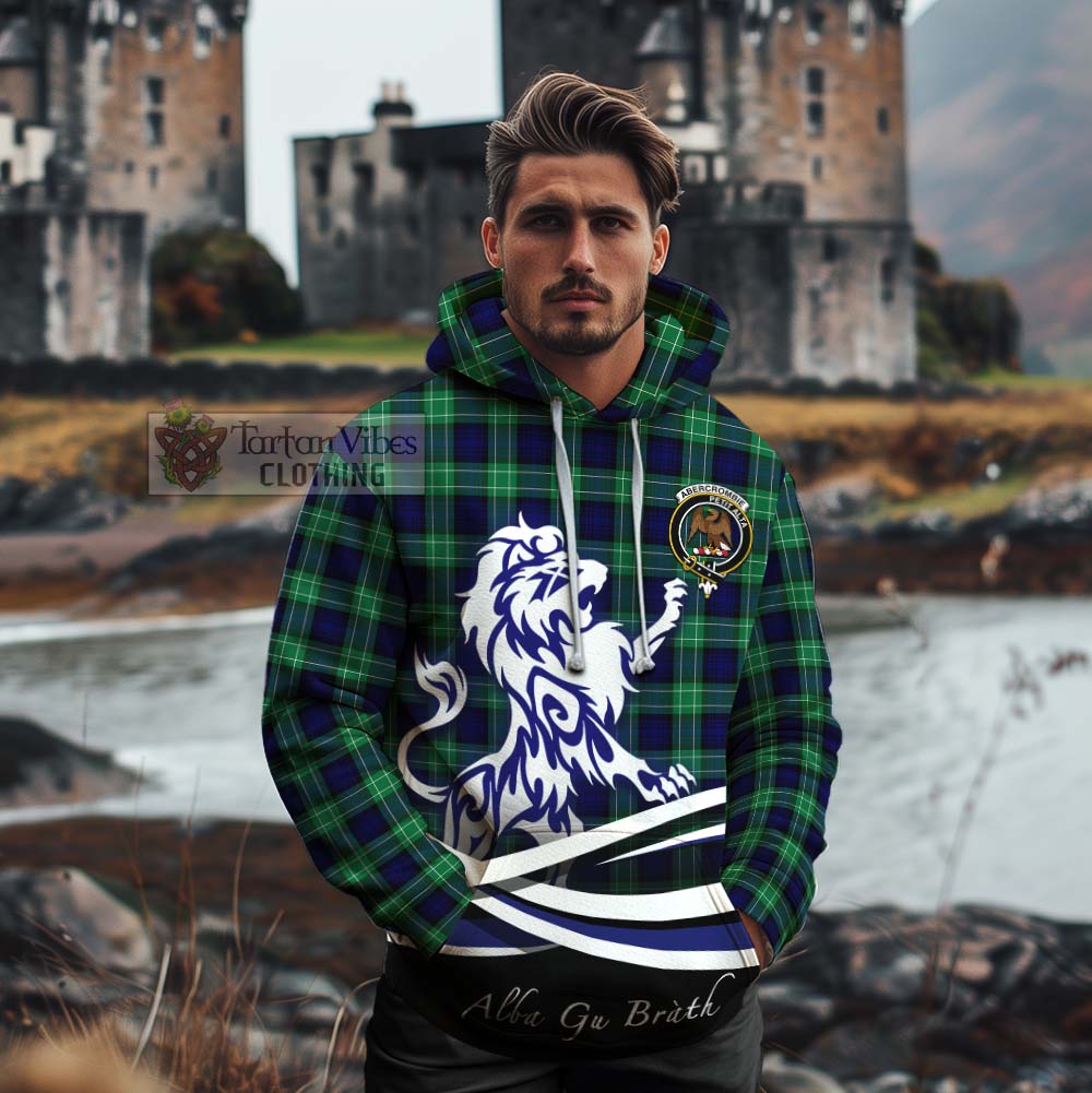 Tartan Vibes Clothing Abercrombie Tartan Cotton Hoodie with Alba Gu Brath Regal Lion Emblem