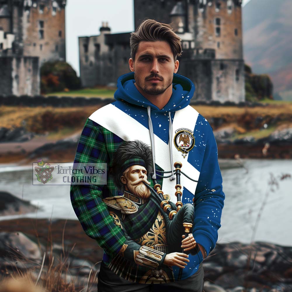 Tartan Vibes Clothing Abercrombie Tartan Cotton Hoodie with Family Crest Scottish Bagpiper Vibes