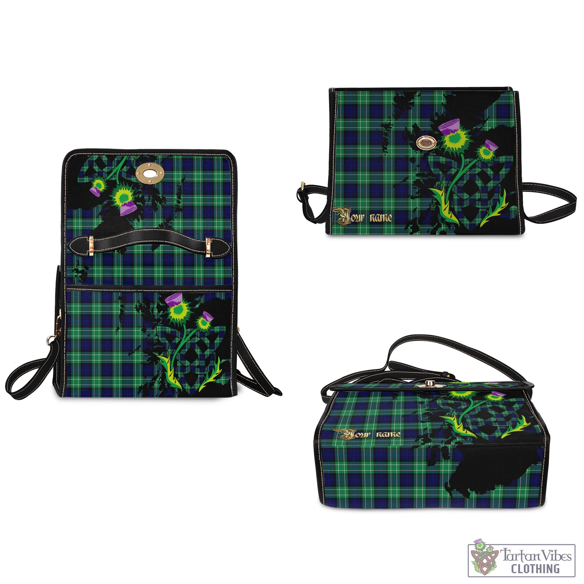 Tartan Vibes Clothing Abercrombie Tartan Waterproof Canvas Bag with Scotland Map and Thistle Celtic Accents