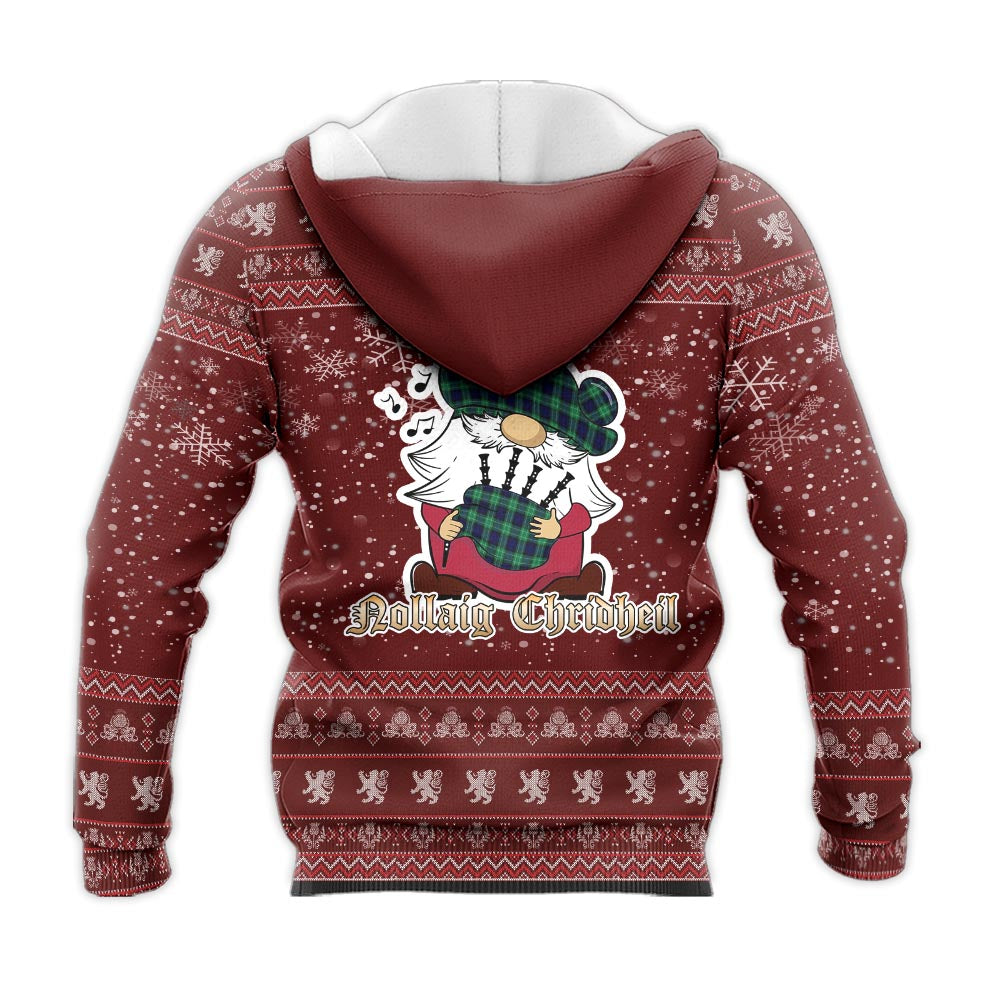 Abercrombie Clan Christmas Knitted Hoodie with Funny Gnome Playing Bagpipes - Tartanvibesclothing