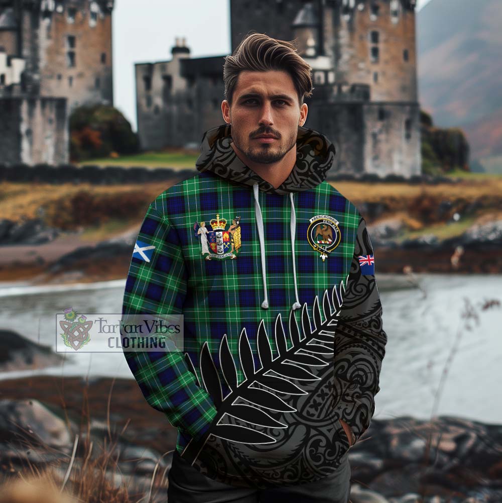 Tartan Vibes Clothing Abercrombie Crest Tartan Cotton Hoodie with New Zealand Silver Fern Half Style