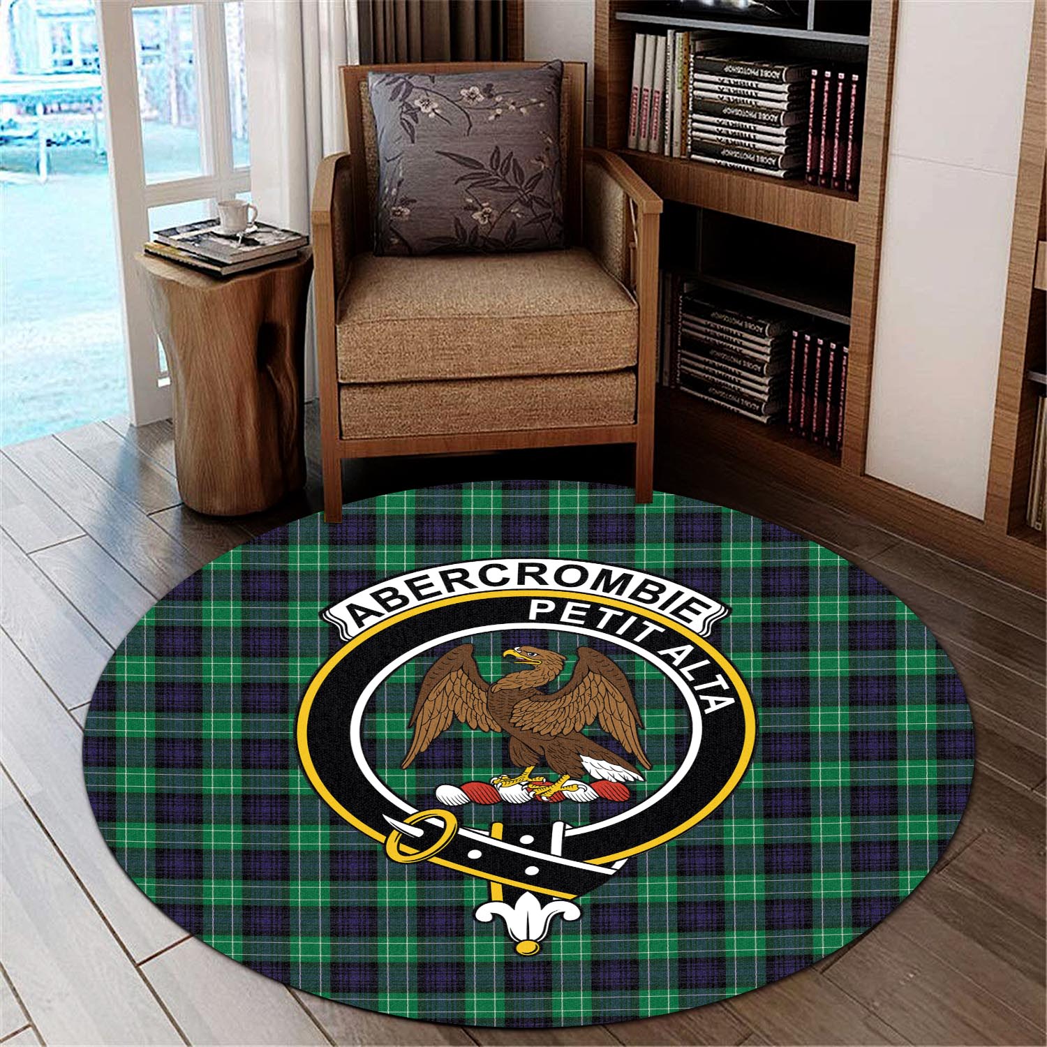 Abercrombie Tartan Round Rug with Family Crest - Tartanvibesclothing