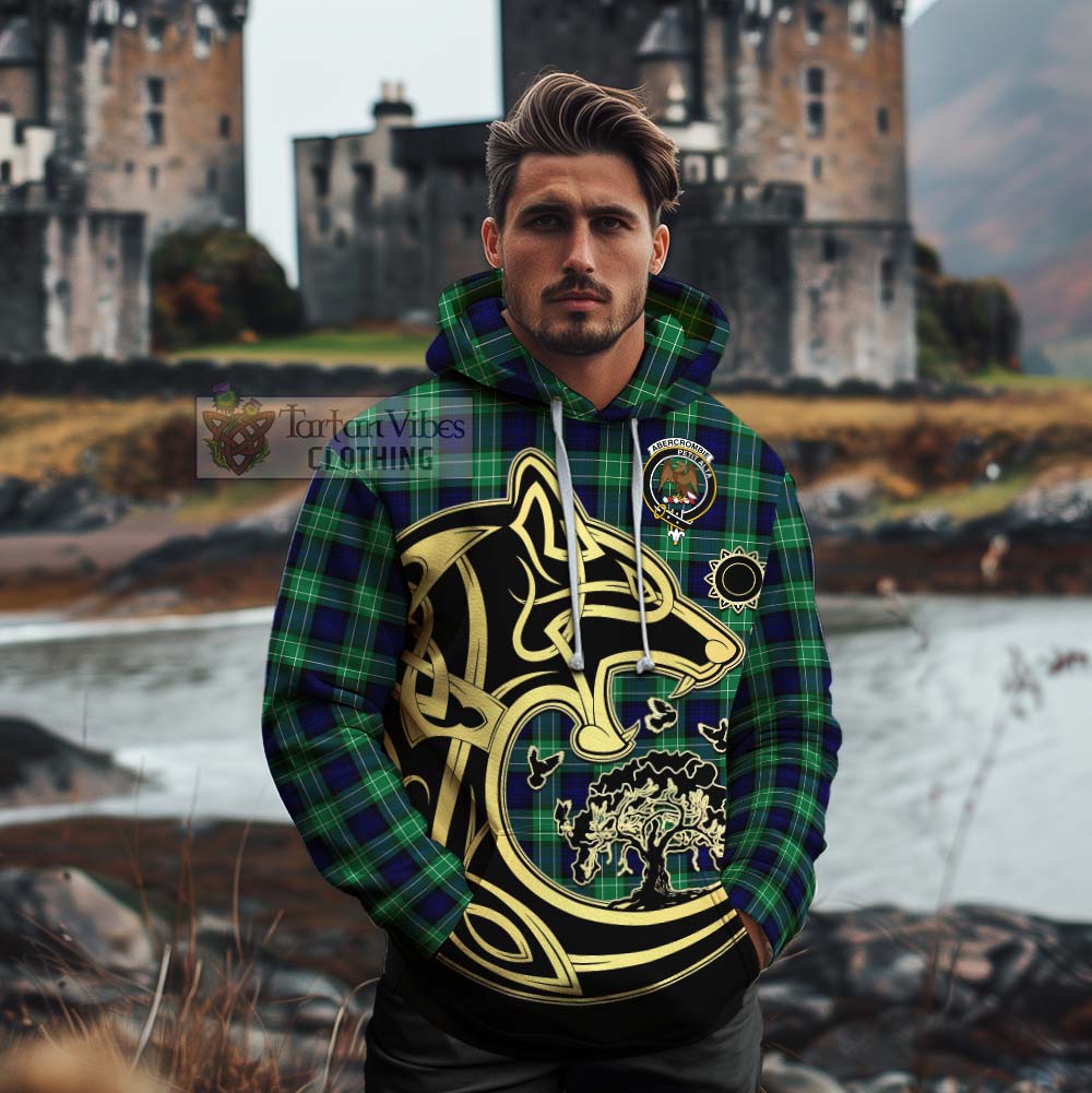 Tartan Vibes Clothing Abercrombie Tartan Cotton Hoodie with Family Crest Celtic Wolf Style