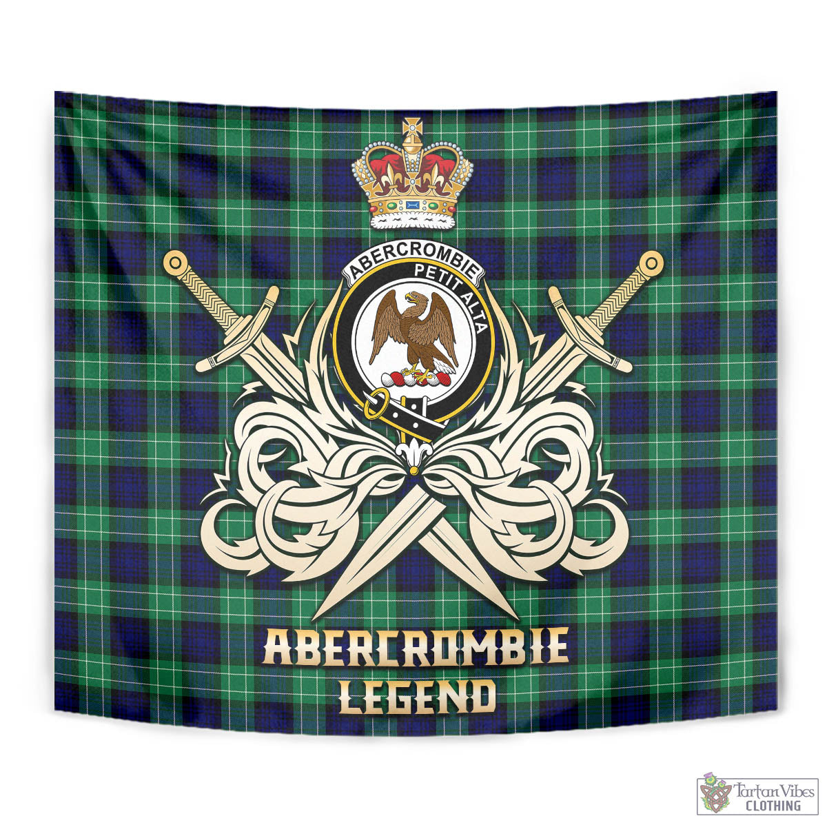 Tartan Vibes Clothing Abercrombie Tartan Tapestry with Clan Crest and the Golden Sword of Courageous Legacy