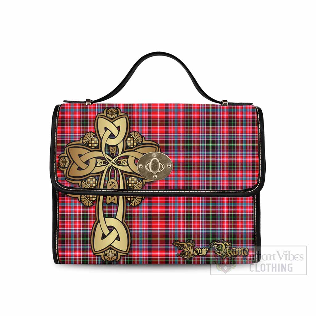 Tartan Vibes Clothing Aberdeen District Tartan Waterproof Canvas Bag Golden Thistle Celtic Cross Style