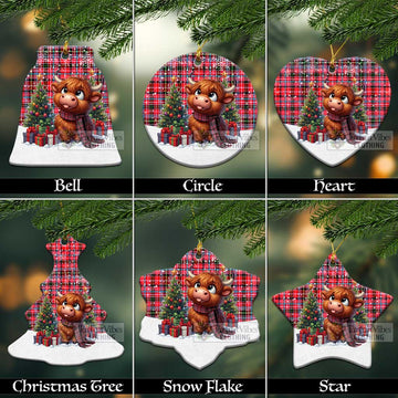 Aberdeen District Tartan Christmas Ceramic Ornament with Adorable Highland Coo