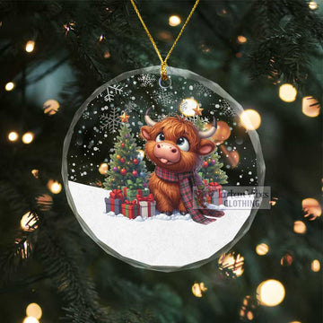 Aberdeen District Clan Christmas Glass Ornament with Adorable Highland Coo