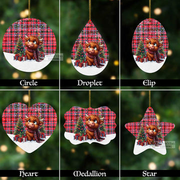 Aberdeen District Tartan Christmas Aluminium Ornament with Adorable Highland Coo