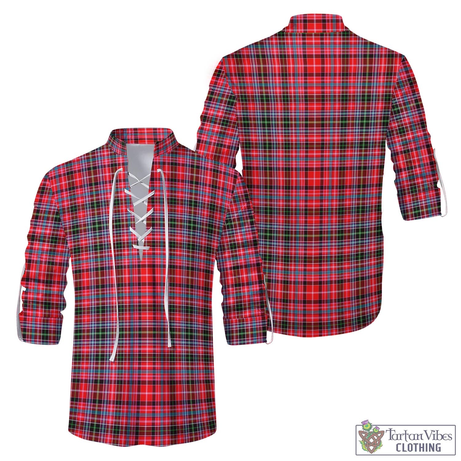 Tartan Vibes Clothing Aberdeen District Tartan Men's Scottish Traditional Jacobite Ghillie Kilt Shirt