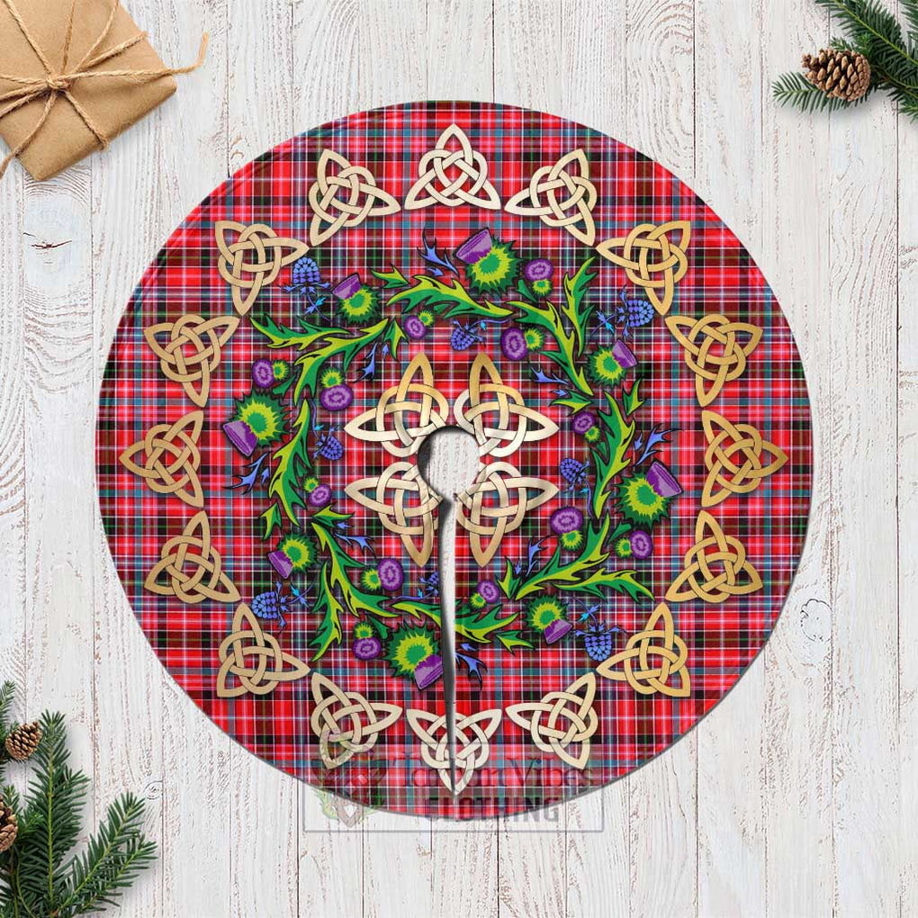 Tartan Vibes Clothing Aberdeen District Tartan Christmas Tree Skirt with Thistle Celtic Knot Style