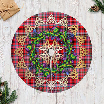 Aberdeen District Tartan Christmas Tree Skirt with Thistle Celtic Knot Style