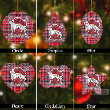 Aberdeen District Tartan Christmas Aluminium Ornament with Gnome Playing Bagpipes