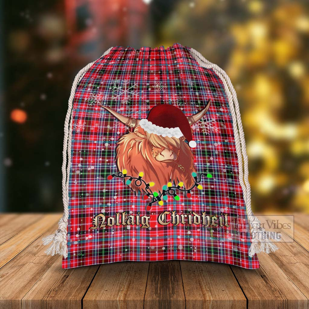 Tartan Vibes Clothing Aberdeen District Tartan Christmas Santa's Bag with Highland Cow