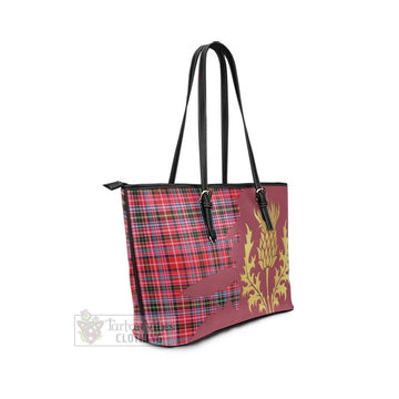 Aberdeen District Tartan Leather Tote Bag Gold Thistle Style - Tartan Vibes Clothing