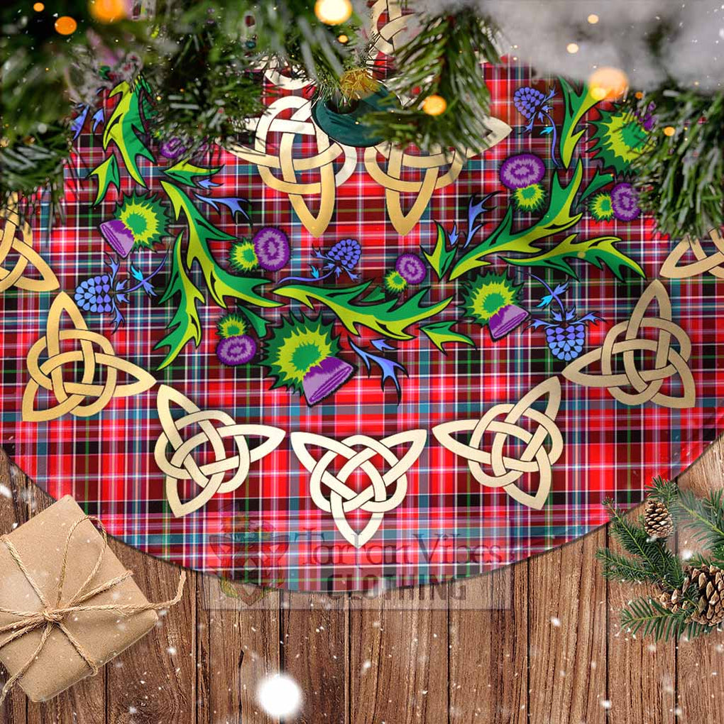 Tartan Vibes Clothing Aberdeen District Tartan Christmas Tree Skirt with Thistle Celtic Knot Style